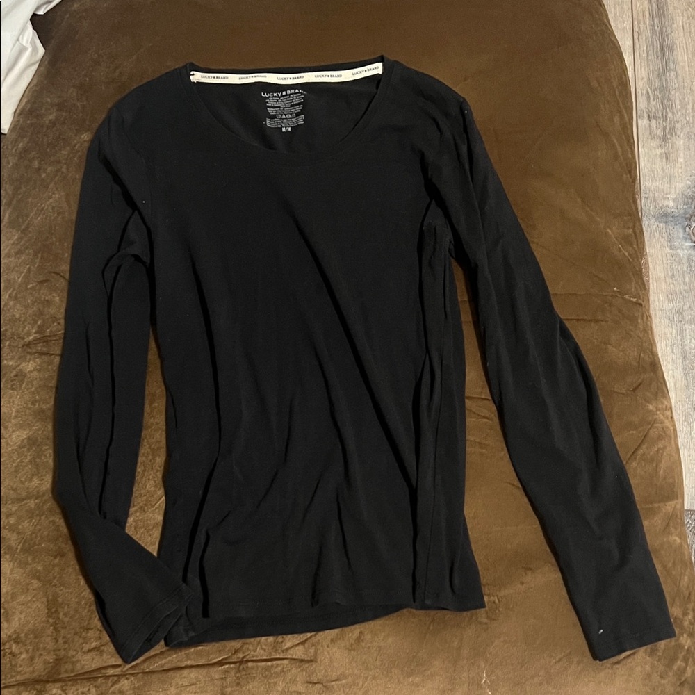 Lucky Brand Black Long Sleeve Crew Shirt
